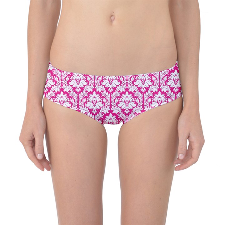 Hot Pink Damask Pattern Classic Bikini Bottoms