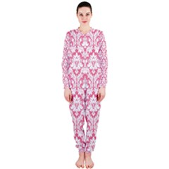 White On Soft Pink Damask Onepiece Jumpsuit (ladies)  by Zandiepants