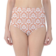 Nectarine Orange Damask Pattern High-waist Bikini Bottoms by Zandiepants