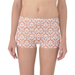 Nectarine Orange Damask Pattern Reversible Boyleg Bikini Bottoms by Zandiepants