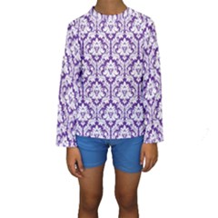 White On Purple Damask Kid s Long Sleeve Swimwear