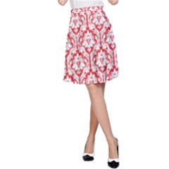 Poppy Red Damask Pattern A-line Skirt by Zandiepants