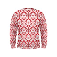 White On Red Damask Kids  Sweatshirt by Zandiepants