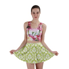 Spring Green Damask Pattern Mini Skirt by Zandiepants