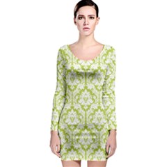 Spring Green Damask Pattern Long Sleeve Bodycon Dress by Zandiepants