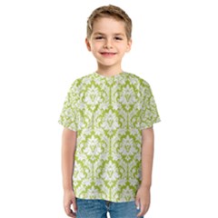 White On Spring Green Damask Kid s Sport Mesh Tee