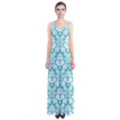 Turquoise Damask Pattern Sleeveless Maxi Dress by Zandiepants