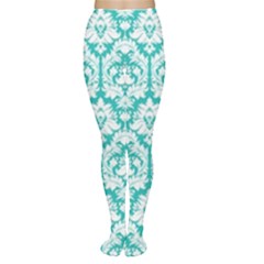 Turquoise Damask Pattern Tights by Zandiepants