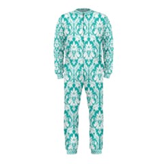 White On Turquoise Damask Onepiece Jumpsuit (kids) by Zandiepants