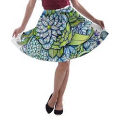 Peaceful Flower Garden A-line Skater Skirt by Zandiepants