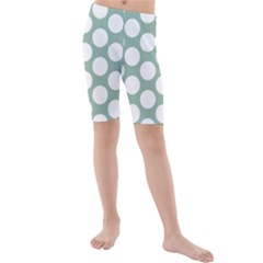 Jade Green Polkadot Kid s Mid Length Swim Shorts