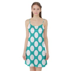 Turquoise Polkadot Pattern Satin Night Slip by Zandiepants