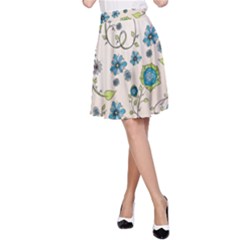 Whimsical Flowers Blue A-line Skirt by Zandiepants