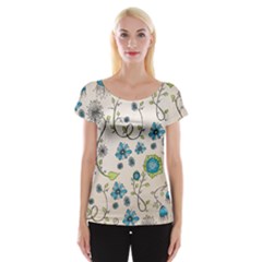 Whimsical Flowers Blue Women s Cap Sleeve Top by Zandiepants