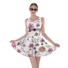 Pink Whimsical Flowers On Pink Skater Dress by Zandiepants