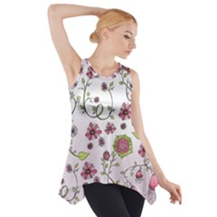 Pink Whimsical Flowers On Pink Side Drop Tank Tunic by Zandiepants