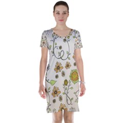 Yellow Whimsical Flowers  Short Sleeve Nightdress by Zandiepants