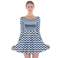 Dark Blue And White Zigzag Long Sleeve Skater Dress by Zandiepants