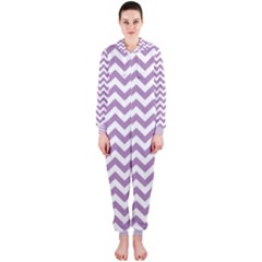 Lilac And White Zigzag Hooded Jumpsuit (ladies)  by Zandiepants