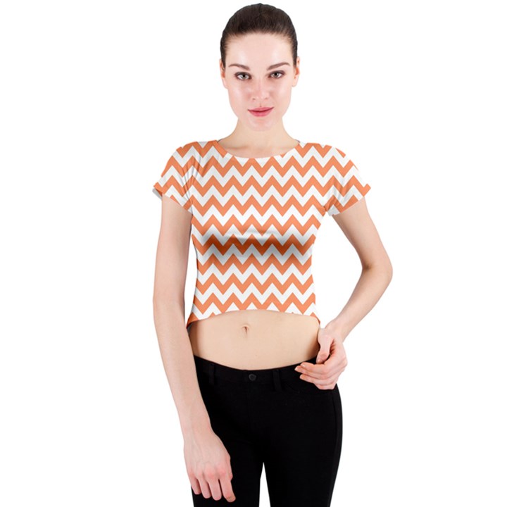 Orange And White Zigzag Crew Neck Crop Top