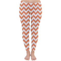 Orange And White Zigzag Winter Leggings  by Zandiepants