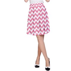 Pink And White Zigzag A-line Skirt by Zandiepants