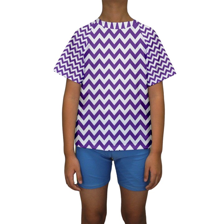 Purple And White Zigzag Pattern Kid s Short Sleeve Swimwear