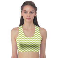 Spring Green And White Zigzag Pattern Sports Bra by Zandiepants