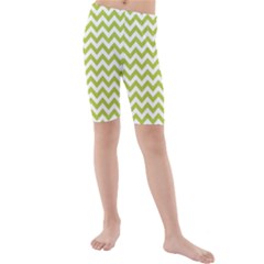 Spring Green And White Zigzag Pattern Kid s Mid Length Swim Shorts by Zandiepants
