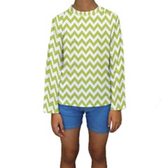 Spring Green And White Zigzag Pattern Kid s Long Sleeve Swimwear by Zandiepants