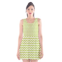 Spring Green And White Zigzag Pattern Scoop Neck Skater Dress by Zandiepants
