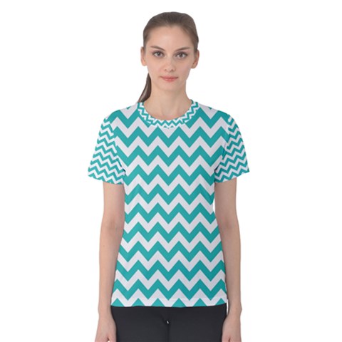 Turquoise And White Zigzag Pattern Women s Cotton Tee by Zandiepants