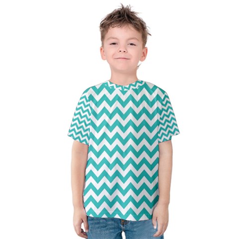 Turquoise And White Zigzag Pattern Kid s Cotton Tee by Zandiepants