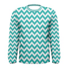 Turquoise And White Zigzag Pattern Men s Long Sleeve Tee by Zandiepants
