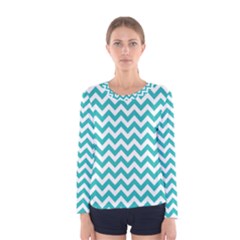 Turquoise And White Zigzag Pattern Women s Long Sleeve Tee