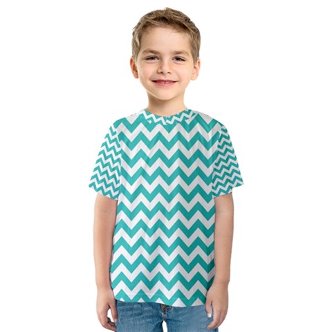 Turquoise And White Zigzag Pattern Kid s Sport Mesh Tee by Zandiepants