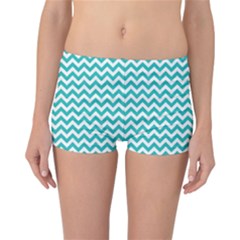 Turquoise And White Zigzag Pattern Reversible Boyleg Bikini Bottoms by Zandiepants