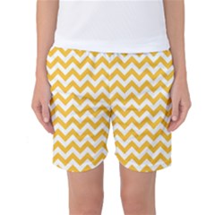 Sunny Yellow And White Zigzag Pattern Women s Basketball Shorts