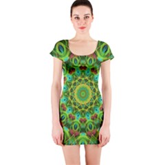 Peacock Feathers Mandala Short Sleeve Bodycon Dress by Zandiepants