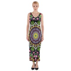 Psychedelic Leaves Mandala Fitted Maxi Dress by Zandiepants