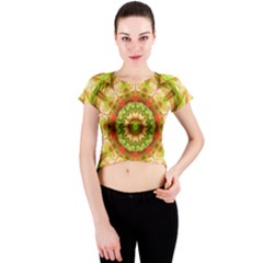 Red Green Apples Mandala Crew Neck Crop Top by Zandiepants