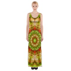 Red Green Apples Mandala Maxi Thigh Split Dress by Zandiepants