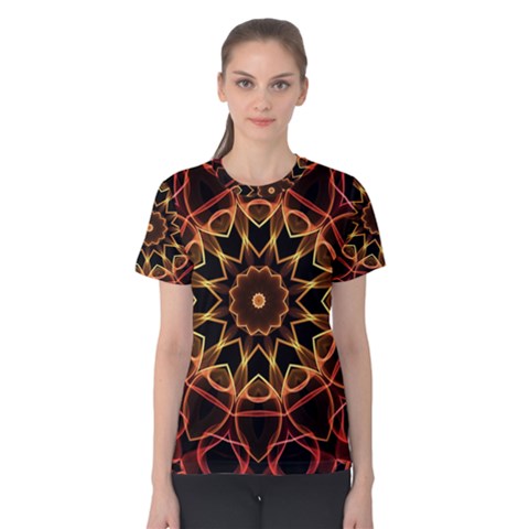 Yellow And Red Mandala Women s Cotton Tee by Zandiepants