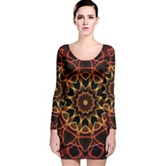 Yellow And Red Mandala Long Sleeve Velvet Bodycon Dress