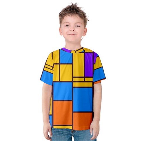 Retro Colors Rectangles And Squares Kid s Cotton Tee by LalyLauraFLM