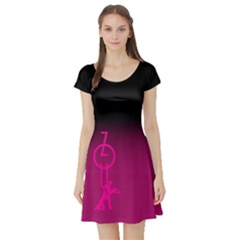 Zouk Pink/purple Short Sleeve Skater Dresses