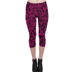 Officially Sexy Pink & Black Cracked Pattern Capri Leggings  by OfficiallySexy