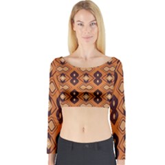 Brown Leaves Pattern Long Sleeve Crop Top by LalyLauraFLM