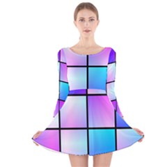 Gradient squares pattern  Long Sleeve Velvet Skater Dress