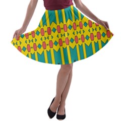 Shapes And Stripes  A-line Skater Skirt by LalyLauraFLM